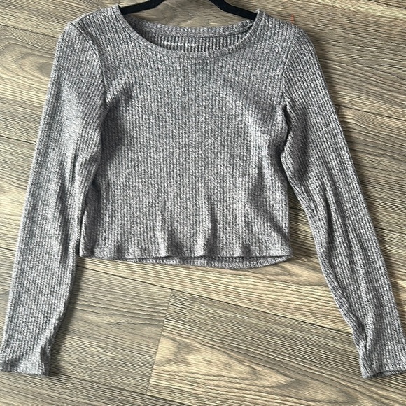 American Eagle Outfitters Purple Crop Ribbed Sweatshirt - Picture 1 of 6